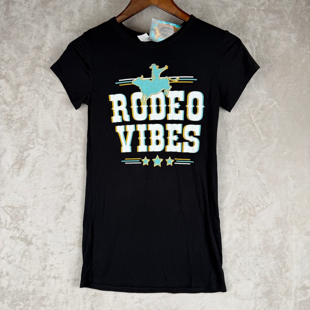 Rodeo Vibes Graphic Tee Black Short Sleeve Western Shirt Small